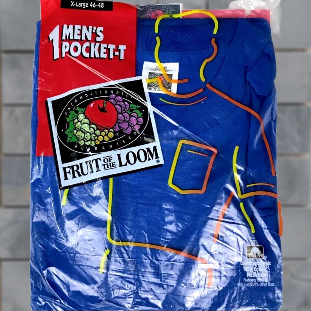 Fruit Of The Loom VINTAGE 90s FRUIT OF THE LOOM POCKET T-Shirt BLUE XL MEN Size US XL / EU 56 / 4 - 1 Thumbnail