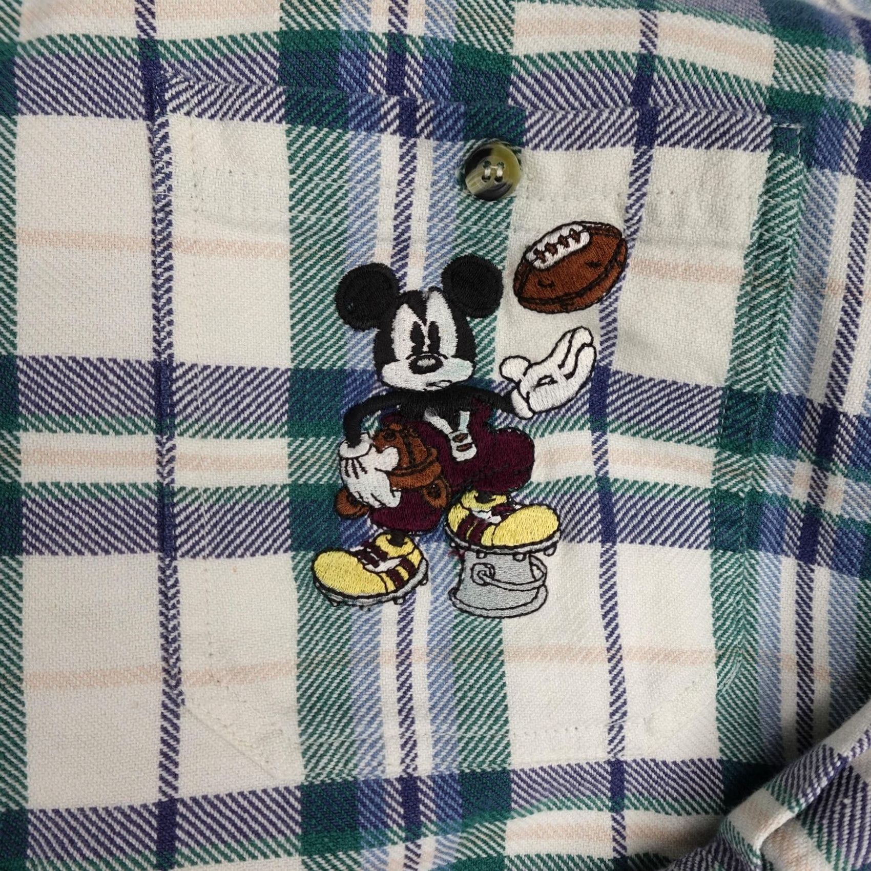 Disney VINTAGE Disney Mickey Mouse Shirt Mens Medium Green Plaid Flannel Football 90s Size US M / EU 48-50 / 2 - 5 Thumbnail