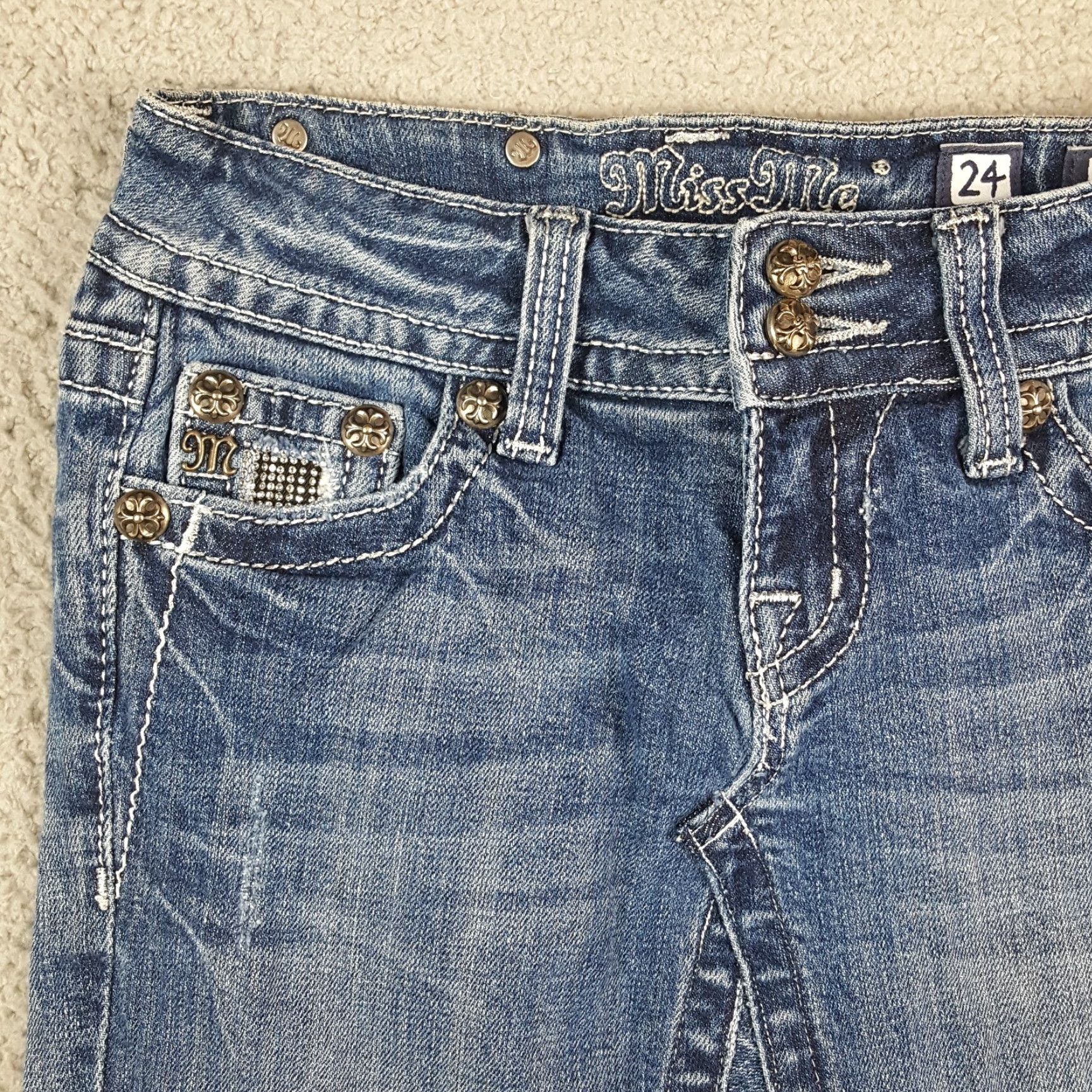Miss Me VINTAGE Miss Me Denim Skirt Women's Size 24 Blue Knee Length Grunge 90s Y2K Skater Mens? Women Size 42" / US 20 - 2 Thumbnail