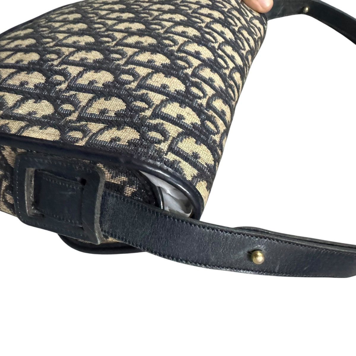 Dior Vtg🔥Christian Dior Trotter Canvas Shoulder Bag Navy Gold Size ONE SIZE - 18 Thumbnail