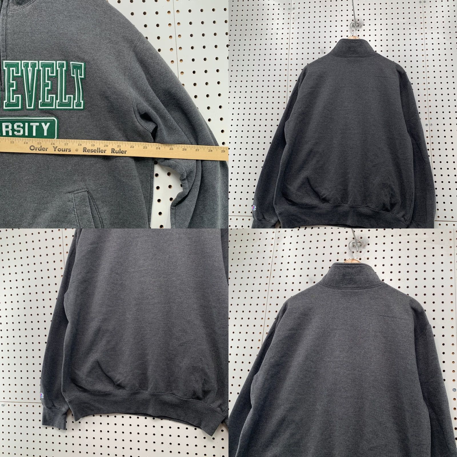 Champion Nike Roosevelt University Sweatshirt Mens L Gray Embroidered 1/4 Zip Pullover Crew Neck Cotton Fleece University Theme Mens Size US L / EU 52-54 / 3 - 9 Thumbnail