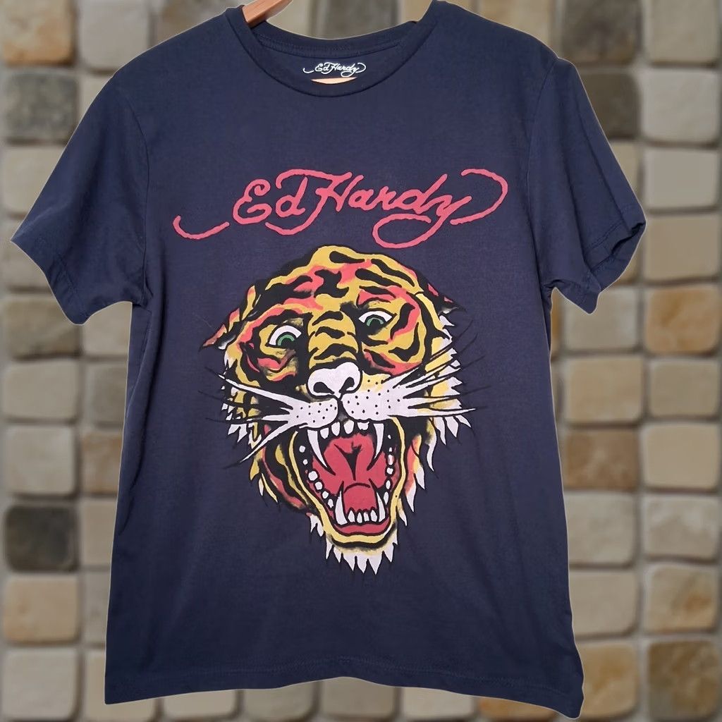 Ed Hardy Ed Hardy T Shirt Men Tiger Face Graphic Y2K Retro Short Sleeve Navy Blue S Size US S / EU 44-46 / 1 - 1 Thumbnail