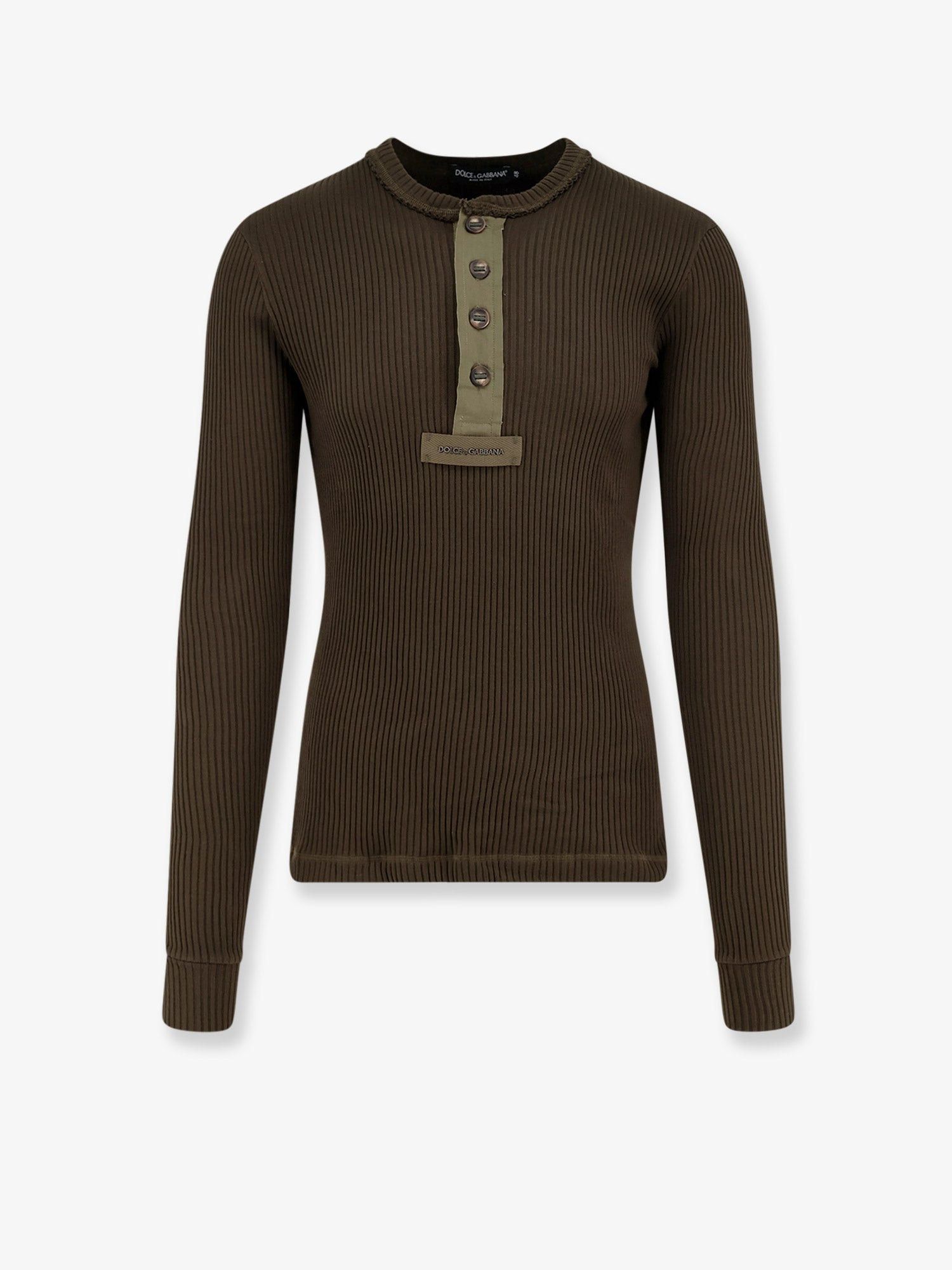Dolce & Gabbana Ribbed Cotton Sweater With Metal Logo On The Front Size US XL / EU 56 / 4 - 1 Thumbnail
