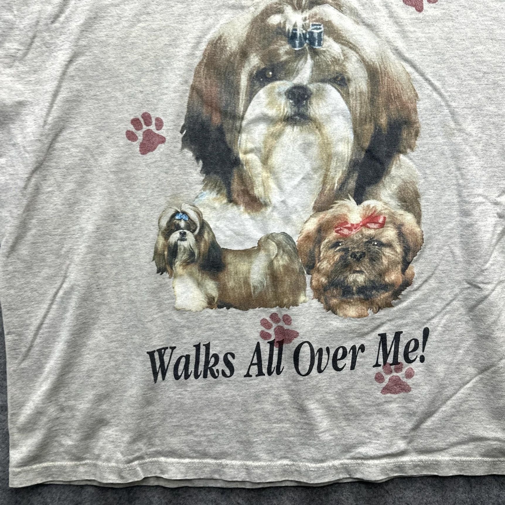 Jerzees VINTAGE Shih Tzu Dog Shirt Mens XL Gray Graphic My Dog Walks All Over Me 90s Size US XL / EU 56 / 4 - 5 Thumbnail