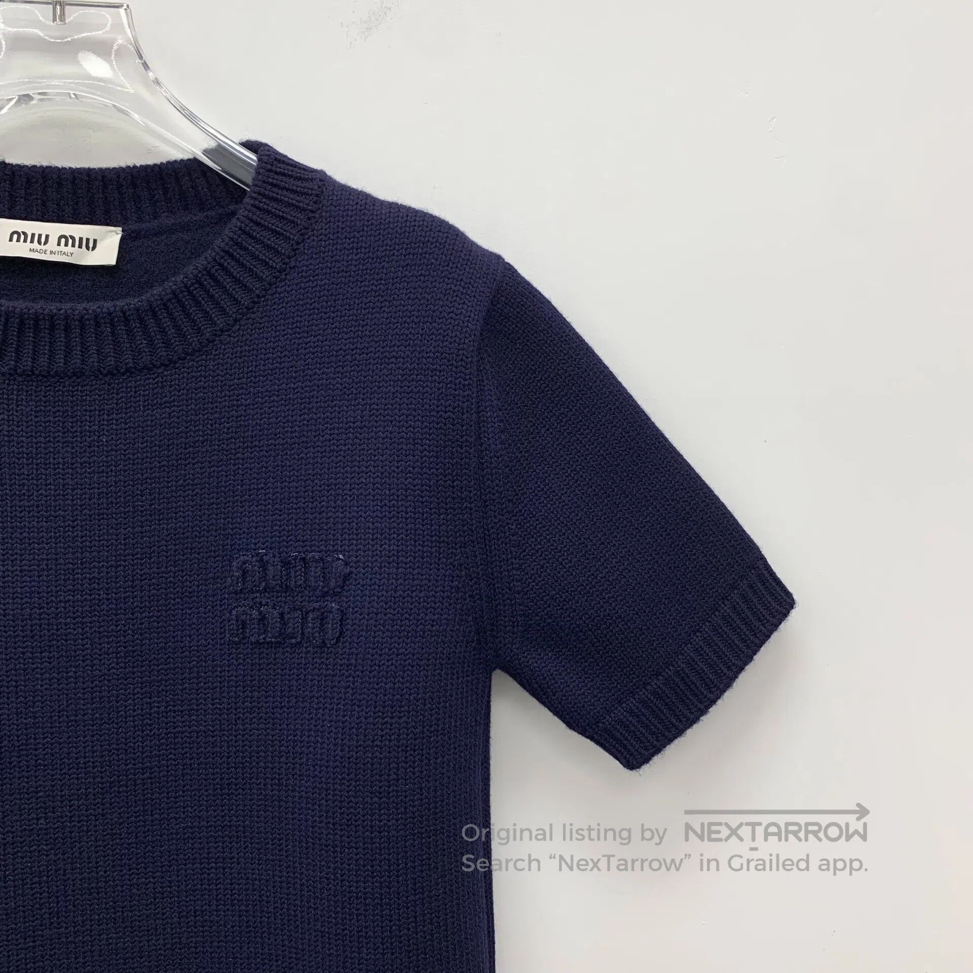 Miu Miu Miu Miu Navy blue logo lettering embroidery cashmere round Size XS / US 0-2 / IT 36-38 - 3 Thumbnail