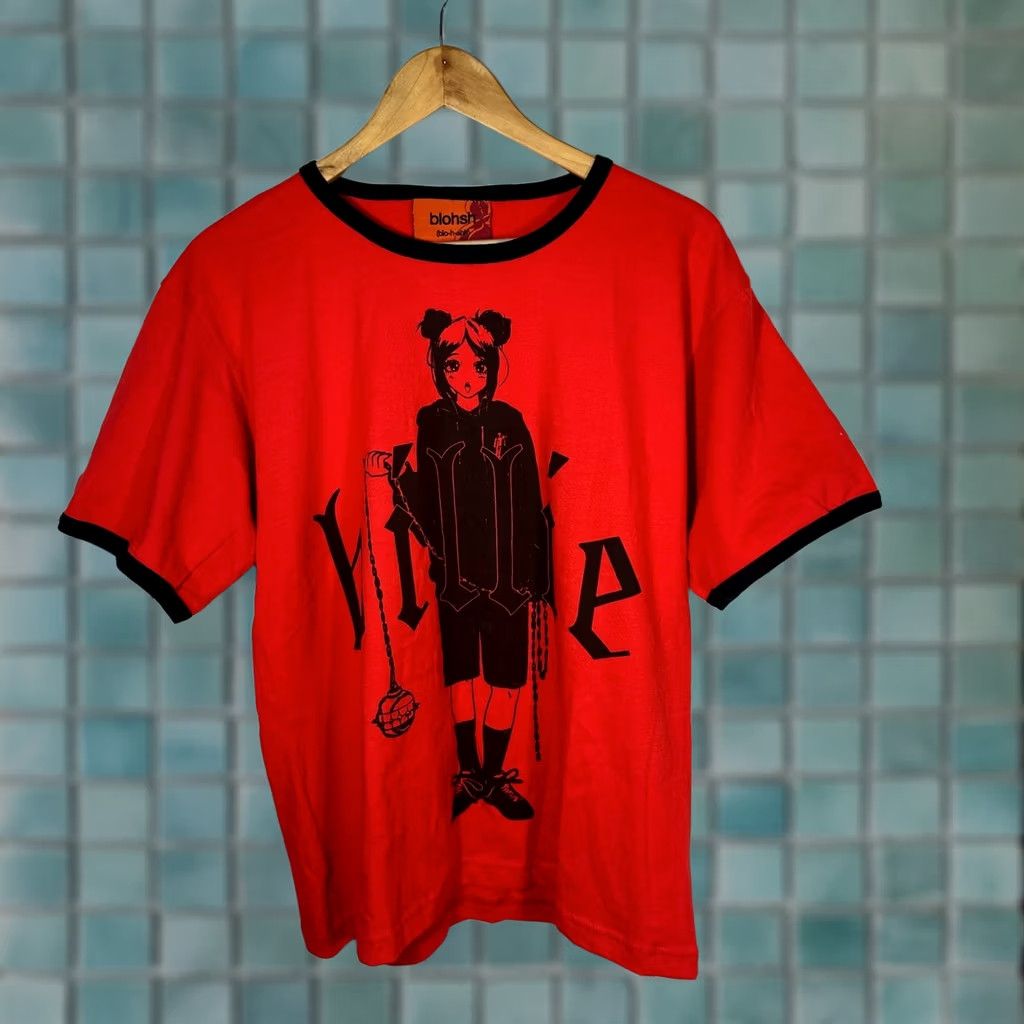 Vintage Billie Eilish Blohsh Red Anime Graphic Ringer T-Shirt Womens M Black Trim Size M / US 6-8 / IT 42-44 - 1 Thumbnail