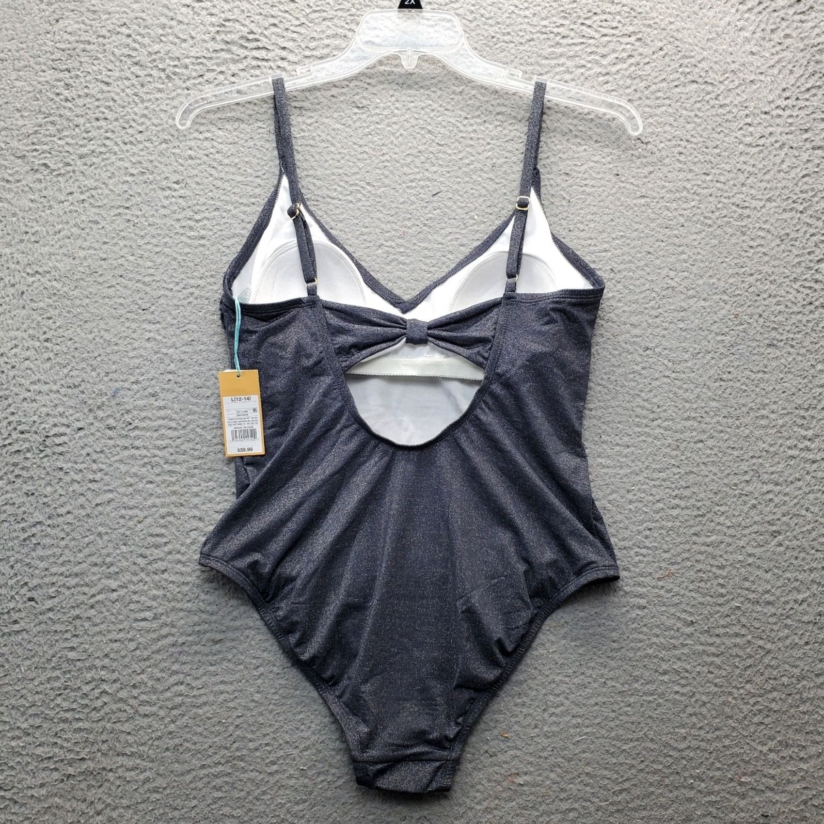 Vintage Kona Sol Swimsuit Women L Gray Adjustable Strap Cutout Back Sleeveless V-Neck Size ONE SIZE - 2 Thumbnail