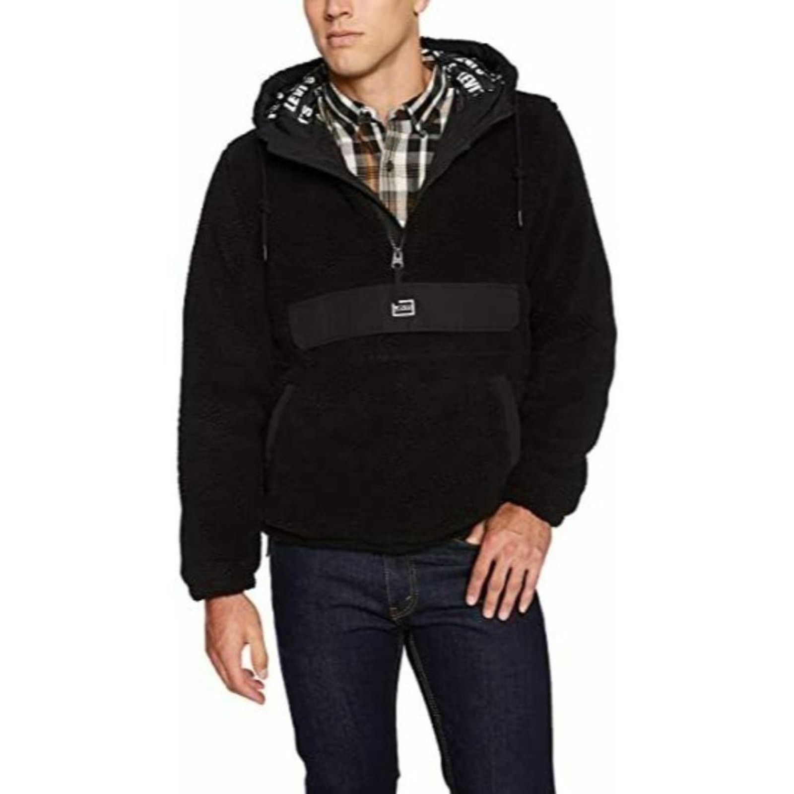 Levi's Levi's Faux Shearling Hooded Partial Zip Black Sweater $180 Size US M / EU 48-50 / 2 - 1 Thumbnail