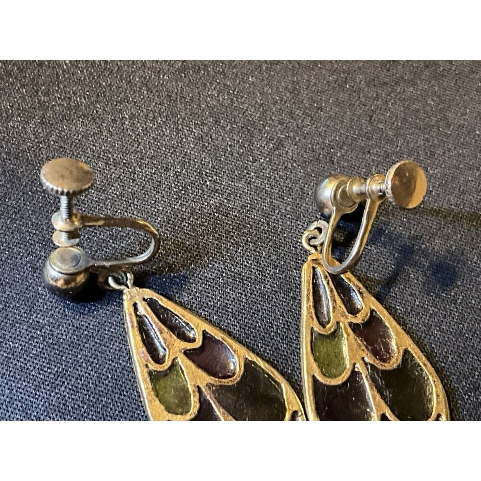 Other Vintage Stained Glass Screw Back Dangle Earrings Size ONE SIZE - 5 Thumbnail