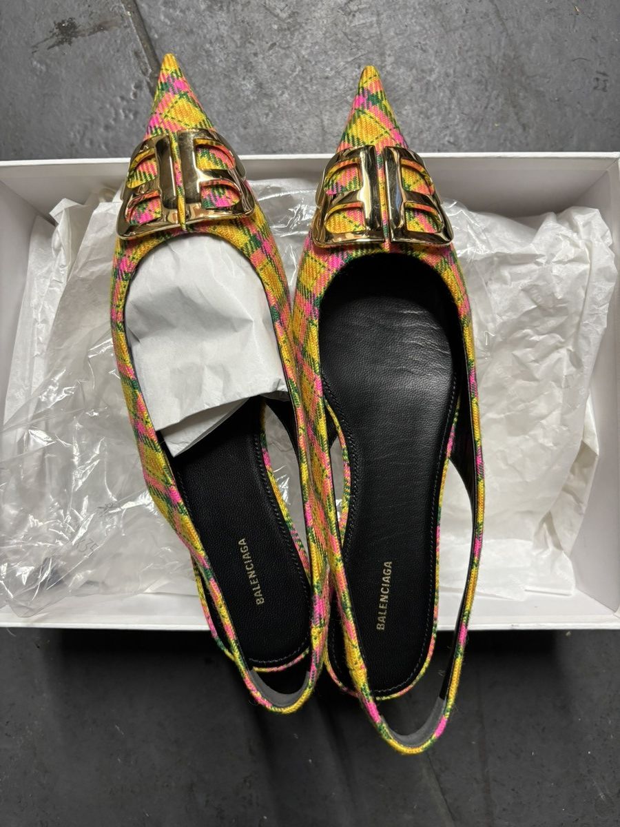 Balenciaga Balenciaga Knife tweed ballet flats plaid multi color Size US 7 / IT 37 - 7 Thumbnail