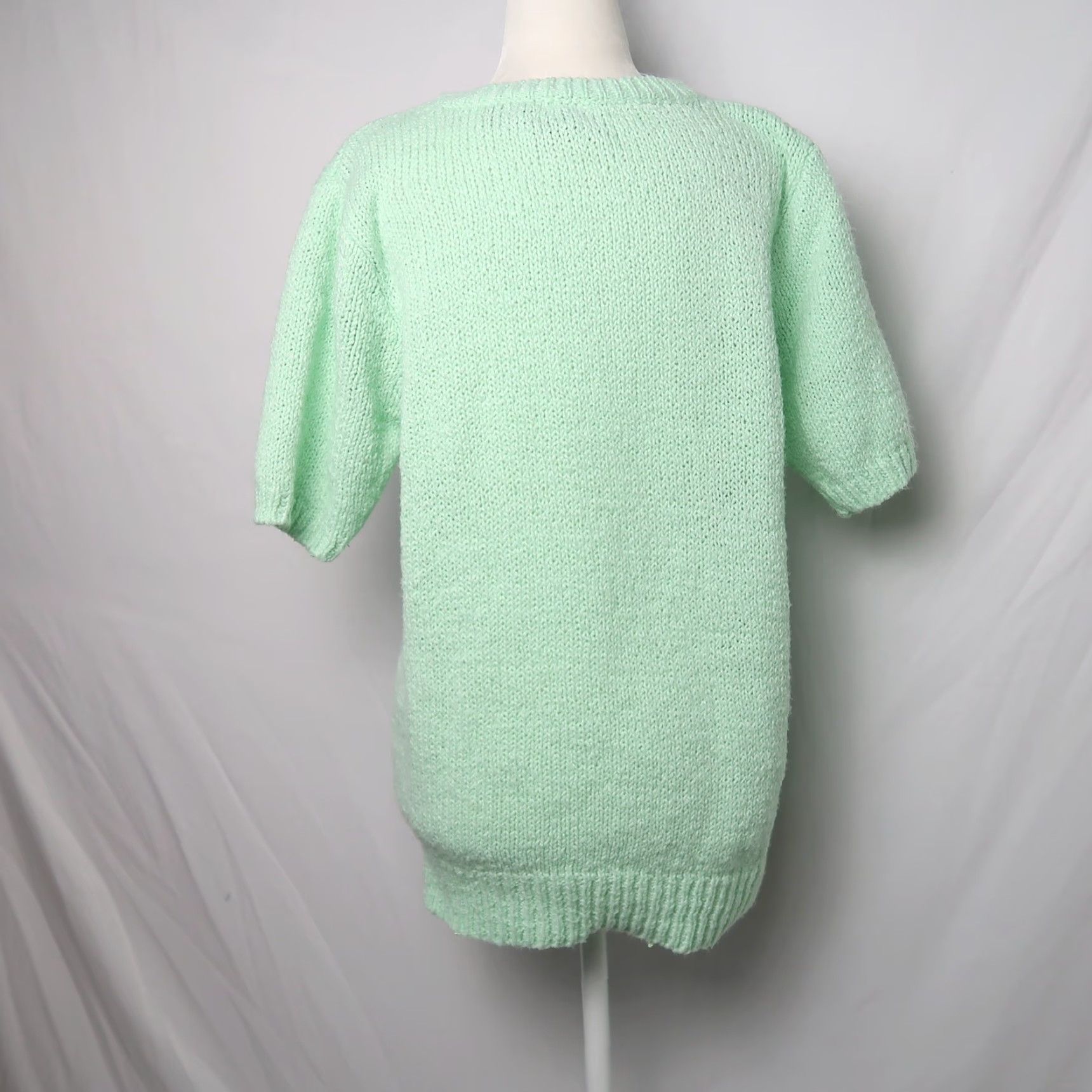 Vintage VINTAGE 80s mint green floral embroidered knit short sleeve sweater L Rochelle Mens? Women? Size L / US 10 / IT 46 - 4 Thumbnail