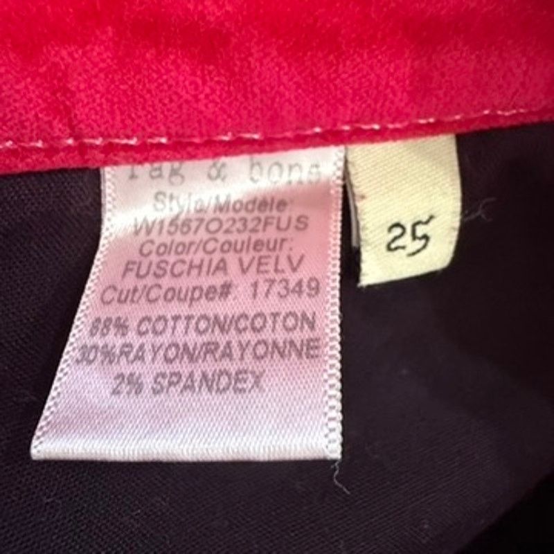Rag & Bone Rag & Bone High Rise Skinny Pant in Fuschia Velvet, Size 25 Size 25" / US 0 / IT 36 - 6 Thumbnail