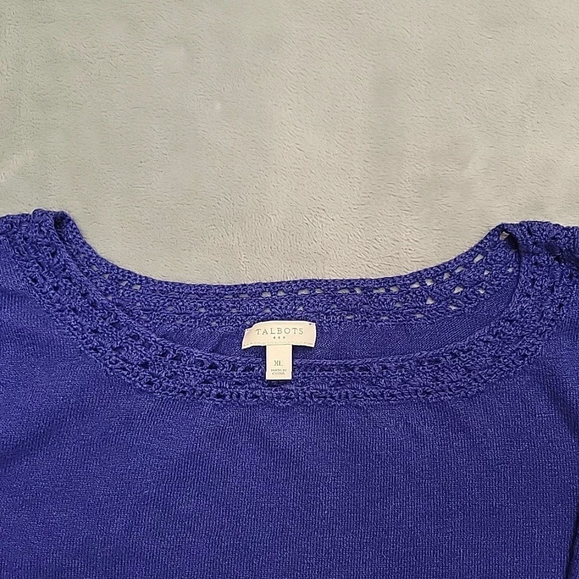 Talbots Talbots Knit Top Purple 3/4 Sleeve Crochet Lace Neckline XL Womens Pullover Casual Solid Knit 90s, Classic, American Womens XL Purple Talbots Knit Top Size XL / US 12-14 / IT 48-50 - 3 Thumbnail