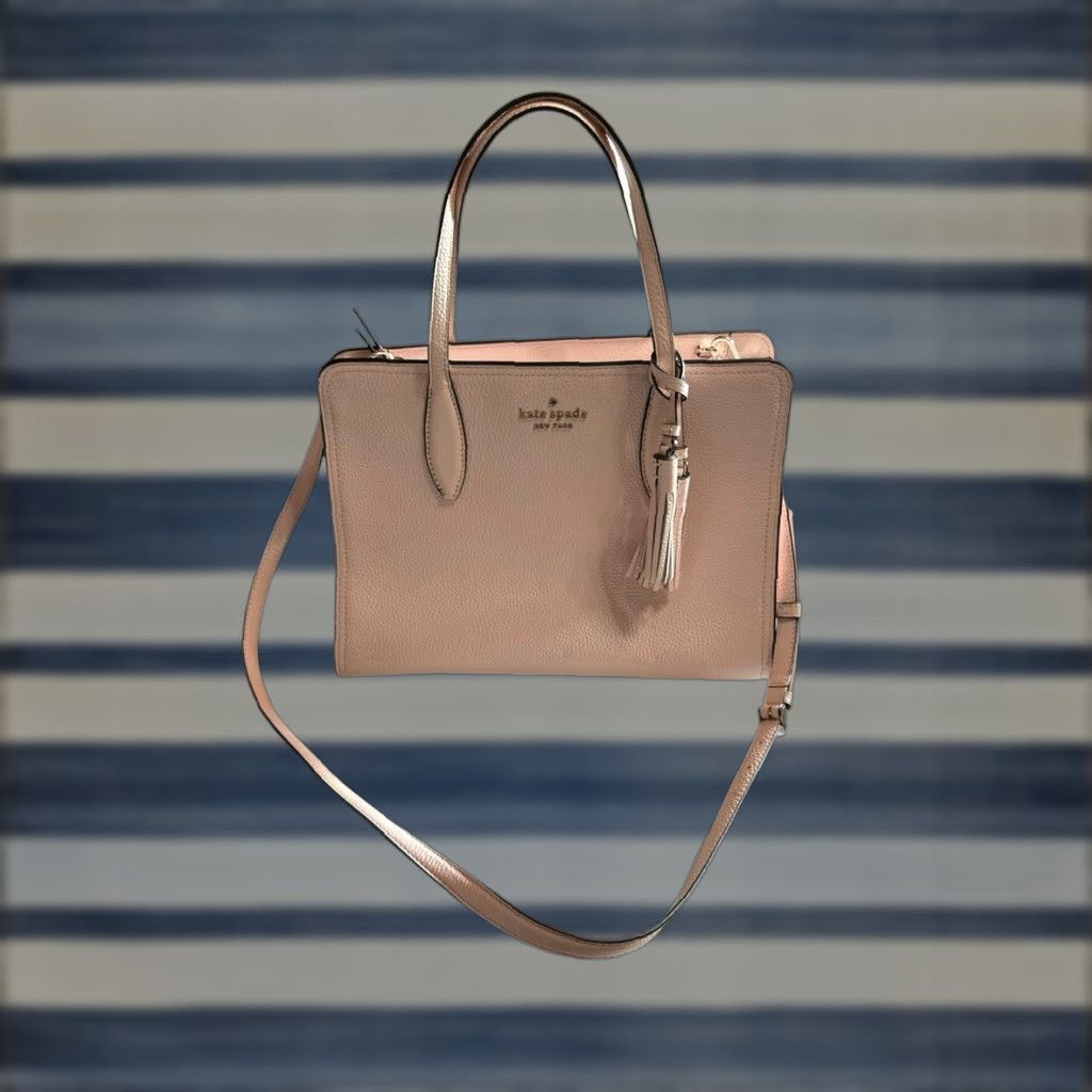 Vintage kate spade new york Rowe Satchel Crossbody Purse Leather PeachPuff Women | Tassel | Pebbled Leather | Medium Size ONE SIZE - 1 Thumbnail