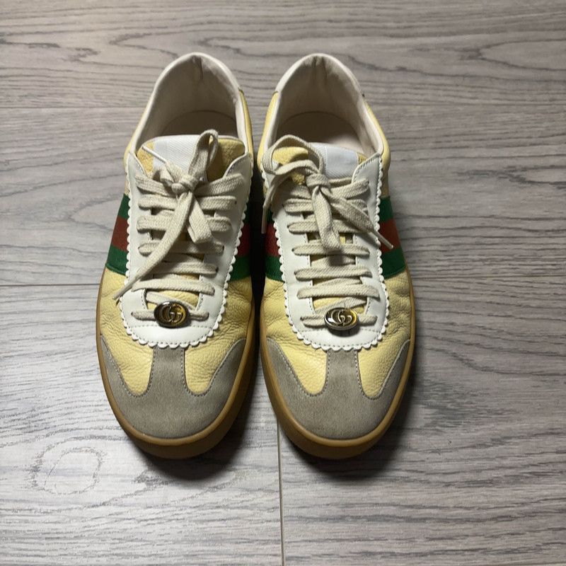 Gucci Gucci G74 Web Leather Low Top Sneakers - Size US 8.5 / EU 41-42 - 1 Thumbnail