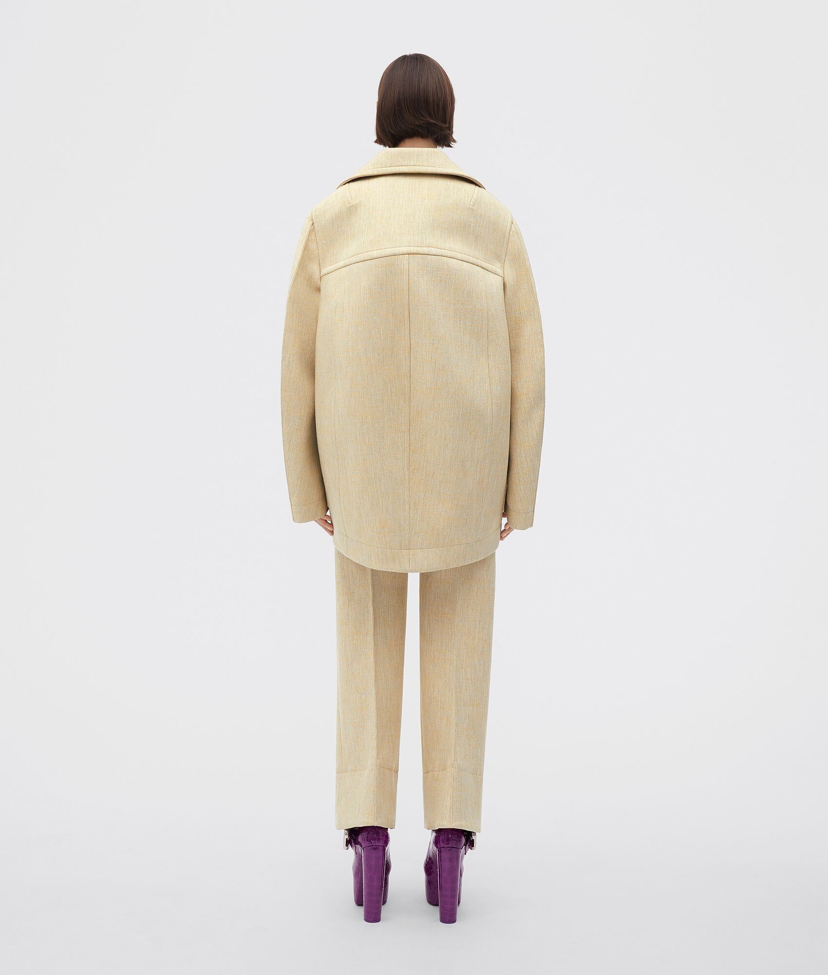 Bottega Veneta o1bcso1str0225 Curved Shape Double Wool Coat in Beige Size M / US 6-8 / IT 42-44 - 3 Thumbnail