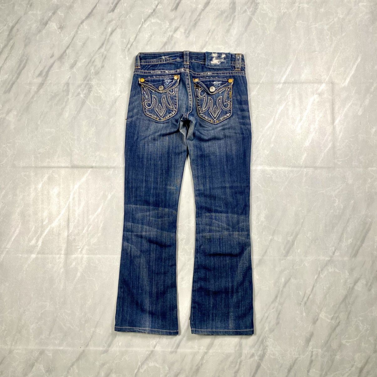 Mek Denim Rare y2k Mek Denim USA Tribal Washed Flare Denim Size 28" / US 6 / IT 42 - 1 Thumbnail