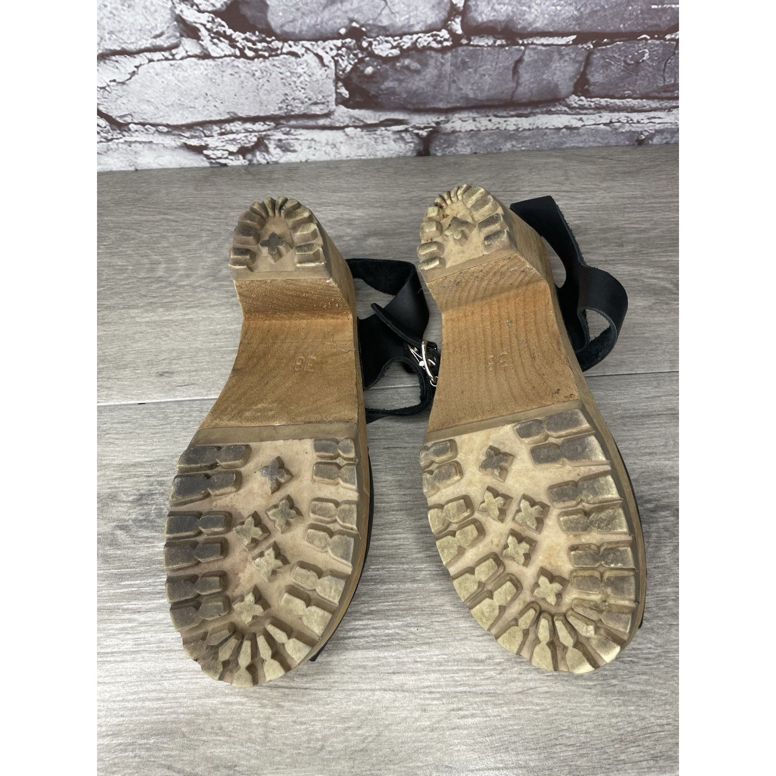 Swedish Hasbeens Swedish Hasbeens Black Leather Wooden Heel Peep Toe Ankle St Size US 7.5 / IT 37.5 - 10 Thumbnail