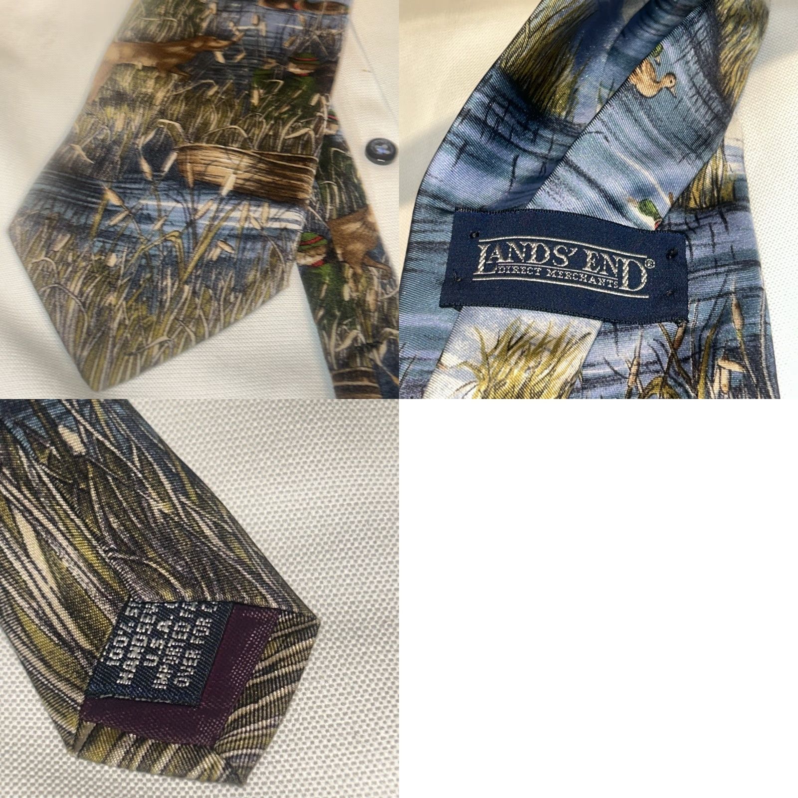 Lands' End Lands' End Silk Necktie Ducks Hunting Scene Hand Sewn Made In USA Men's Tie Blue 57"-60" Silk Woven Hunter Duck Handmade Tie Mens Size ONE SIZE - 8 Thumbnail