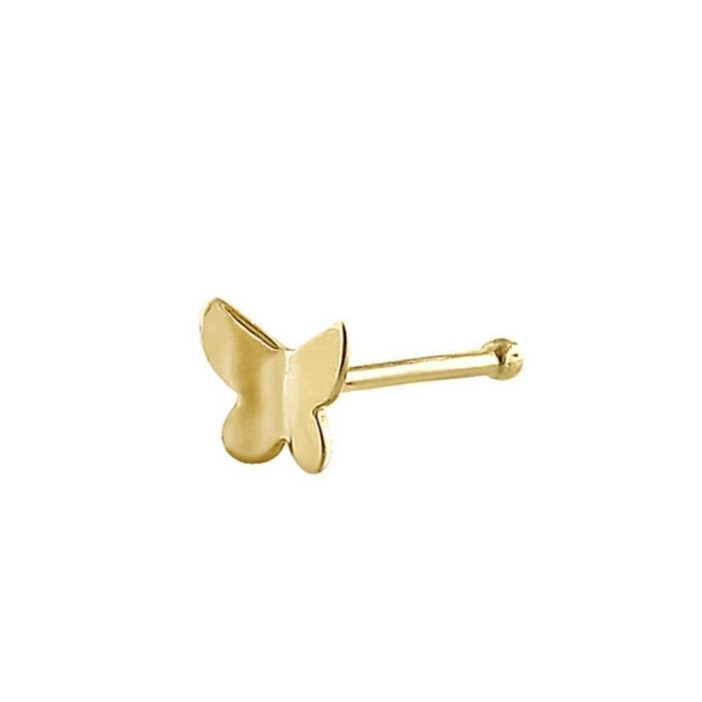 Other Solid 14K Yellow Gold Tiny Butterfly Straight Nose Stud New Size ONE SIZE - 1 Thumbnail