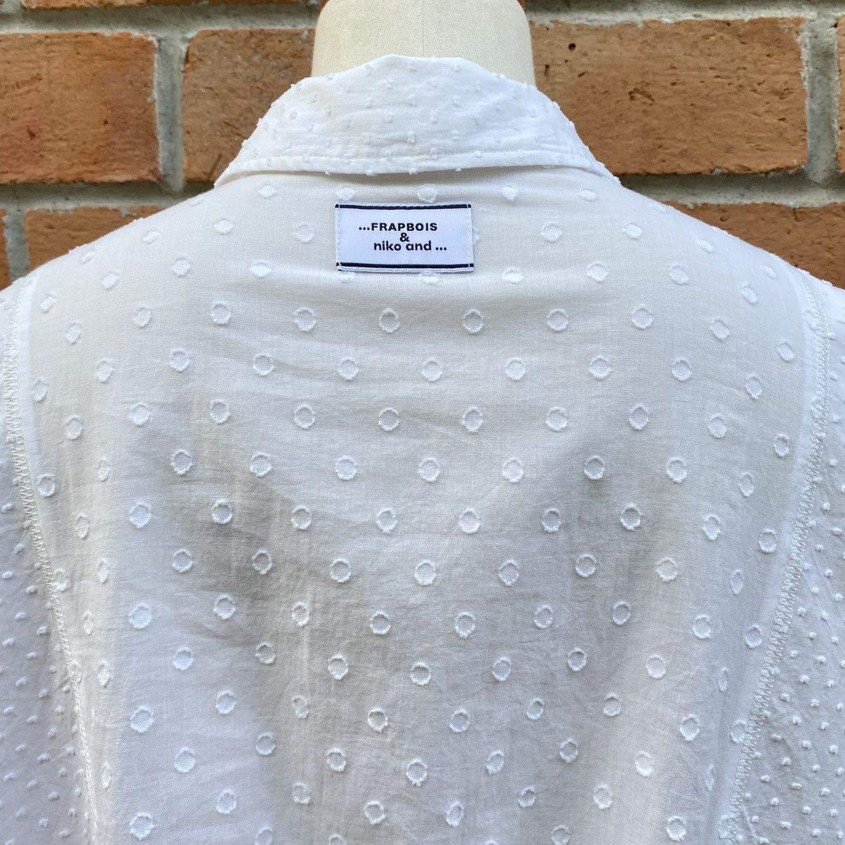 Frapbois FRAPBOIS & niko and ... White Dobby Cotton Blouse Size L / US 10 / IT 46 - 19 Thumbnail