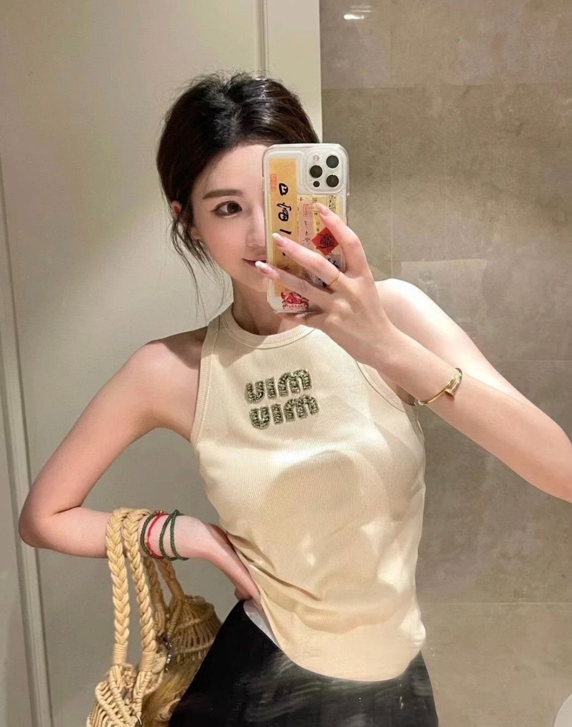 Miu Miu Miu Miu Rhinestone Letter Logo Tank Top Size XS / US 0-2 / IT 36-38 - 1 Thumbnail