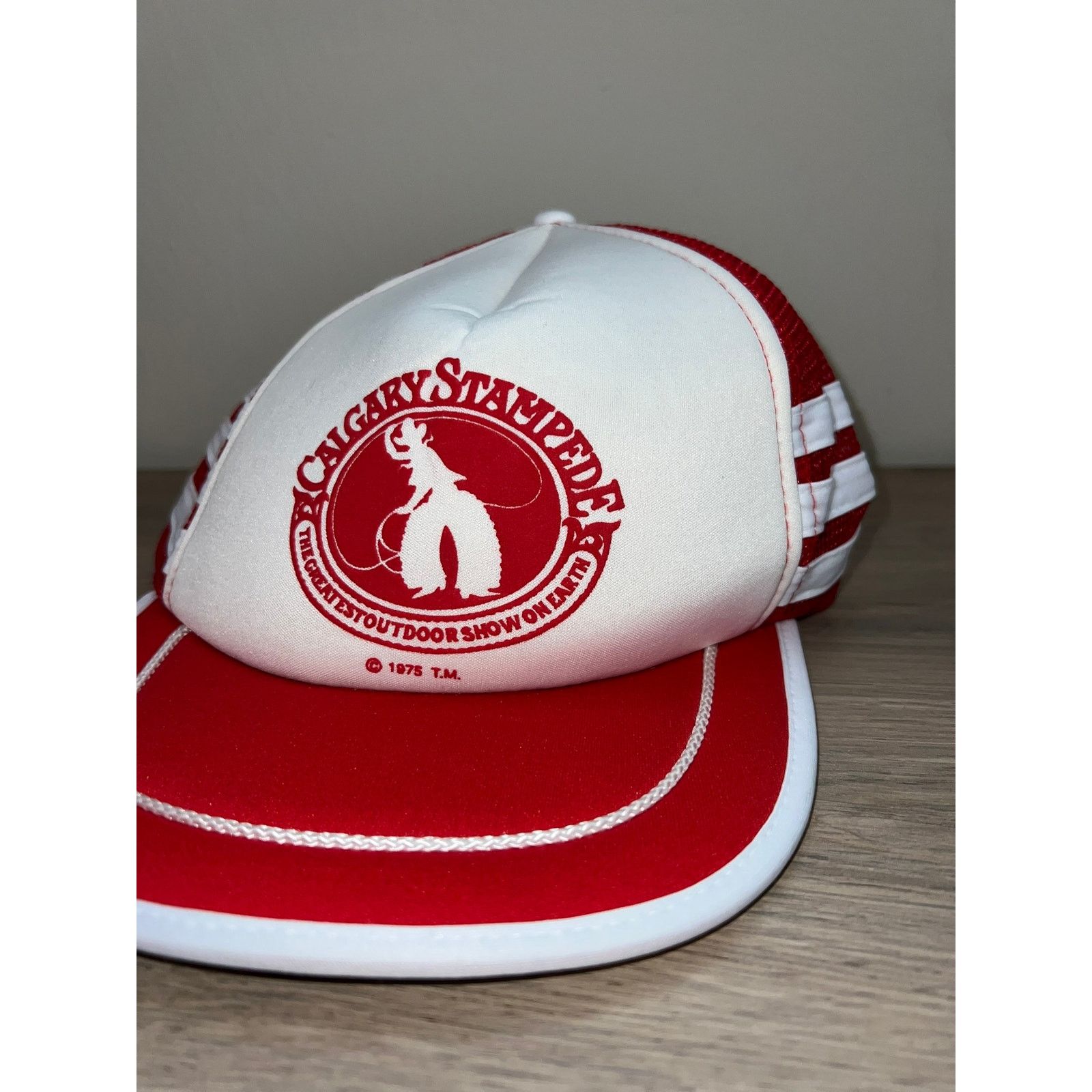 Vintage 1975 3 Striped Stripes Calgary Stampede Hat Broken Snap Size ONE SIZE - 3 Thumbnail