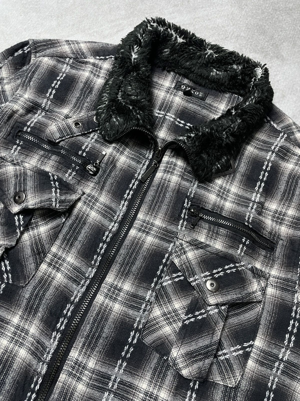 14th Addiction 2000’s Omkoe - Vkei Style Plaid Trim Fur Jacket Size US M / EU 48-50 / 2 - 6 Thumbnail