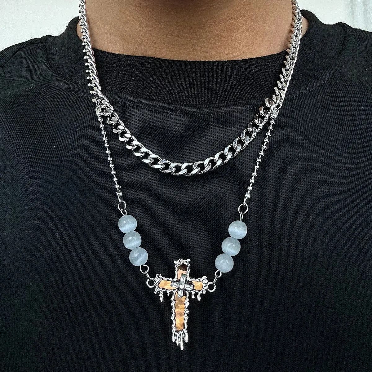 Vintage Double Layer Cross Pendant Necklace Size ONE SIZE - 2 Thumbnail