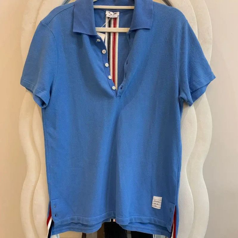Thom Browne Thom Browne Blue Cotton Short Sleeve Polo 0089 Size US M / EU 48-50 / 2 - 1 Thumbnail