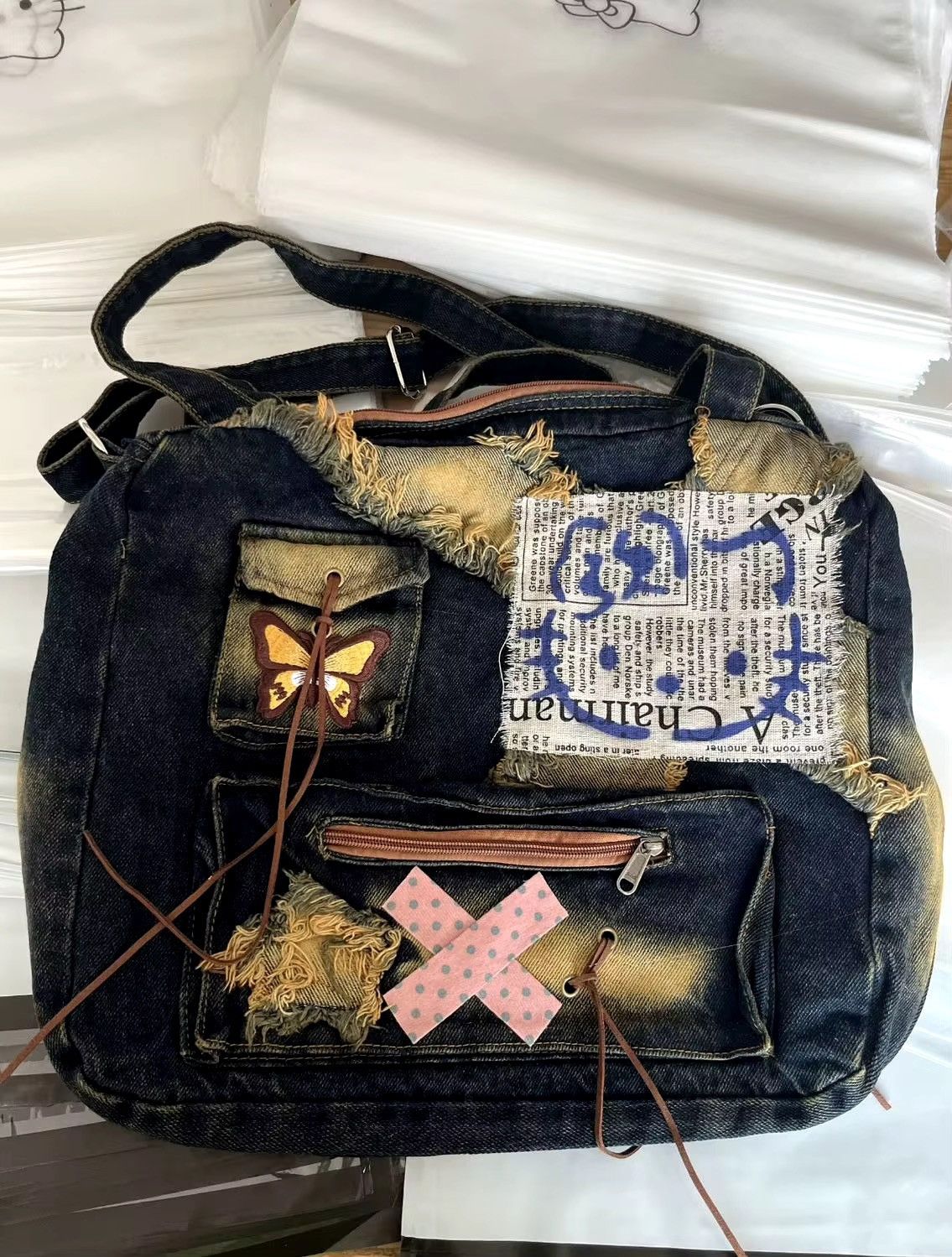 Vintage Capacity Patchwork Retro Hello Kitty Y2k Bag Size ONE SIZE - 2 Thumbnail