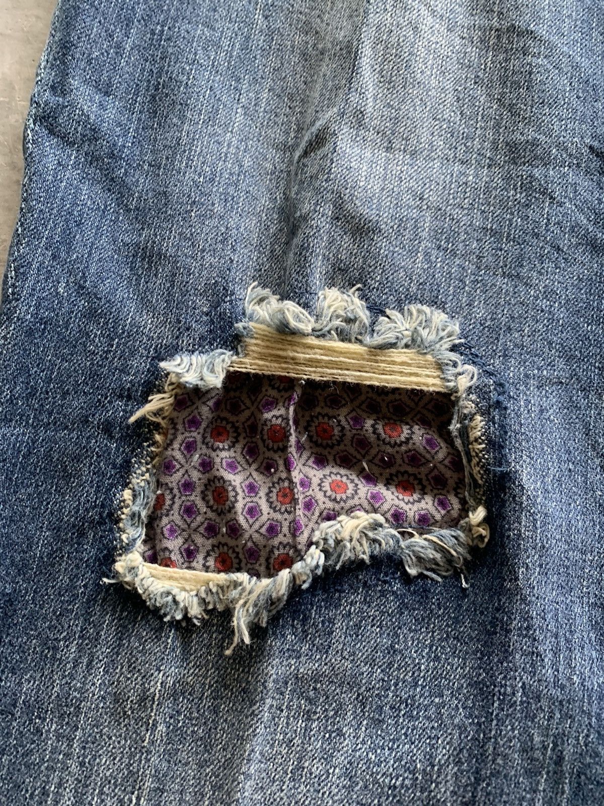 flare japanese patchwork jeans floral lace backpocket