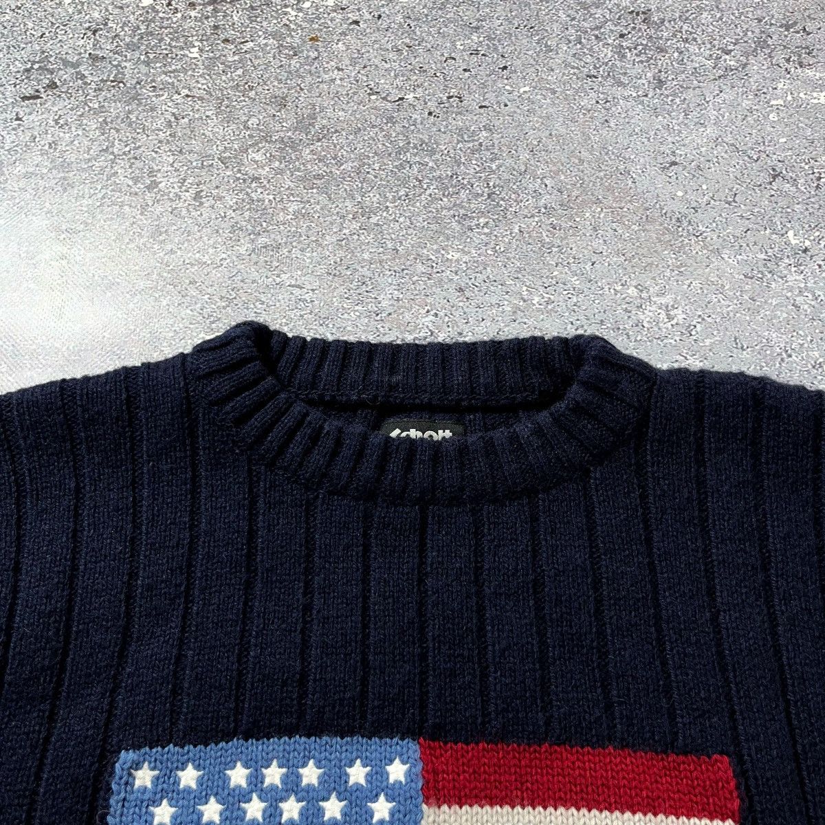 Schott × Vintage 90’s Schott N.Y.C. Big Logo American Flag Knit Sweaters Size US XL / EU 56 / 4 - 8 Thumbnail