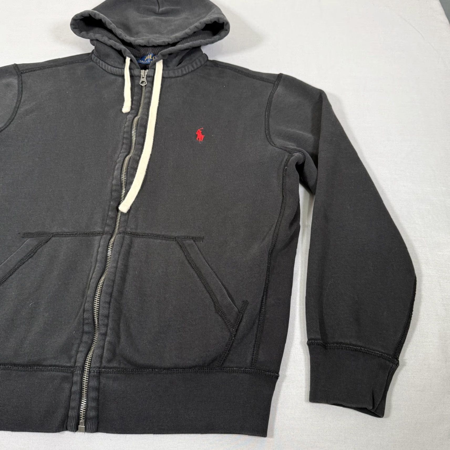 Polo Ralph Lauren Hoodie Mens Medium Black Waffle Thermal Zip Up Sweater Pony