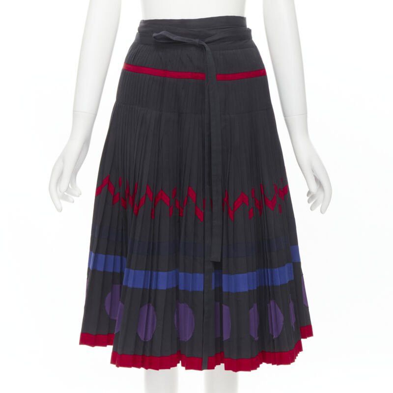 Comme des Garcons COMME DES GARCONS 1980s black geometric pattern pleated wrapped flared skirt S Size 27" / US 4 / IT 40 - 1 Thumbnail