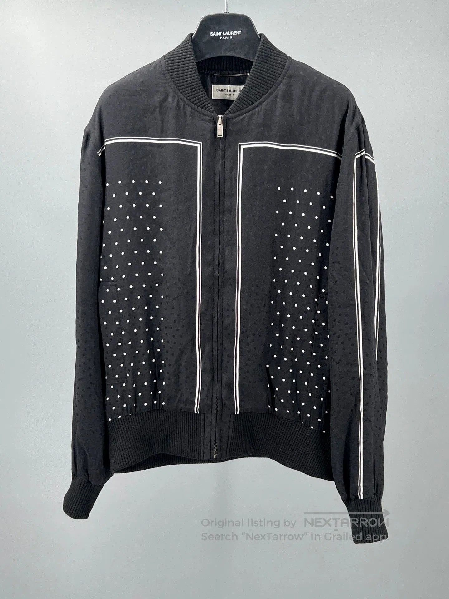 Yves Saint Laurent YSL Black Silk Quilted Dot Jacket. Size US L / EU 52-54 / 3 - 1 Thumbnail