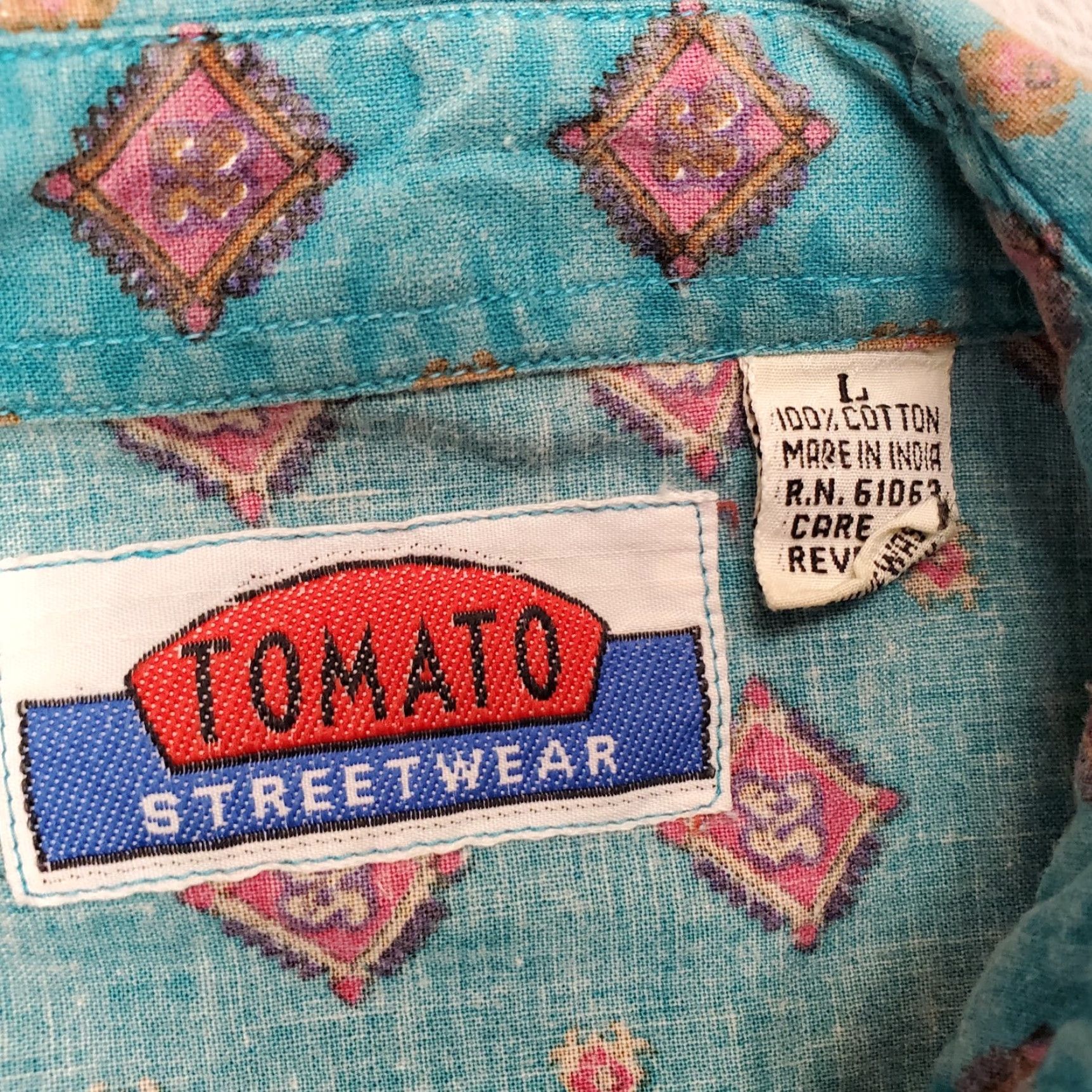 Vintage VINTAGE Tomato Streetwear Shirt Mens Large Green Geometric 100% Cotton 90s Y2K Polo Casual Mens Size US L / EU 52-54 / 3 - 3 Thumbnail