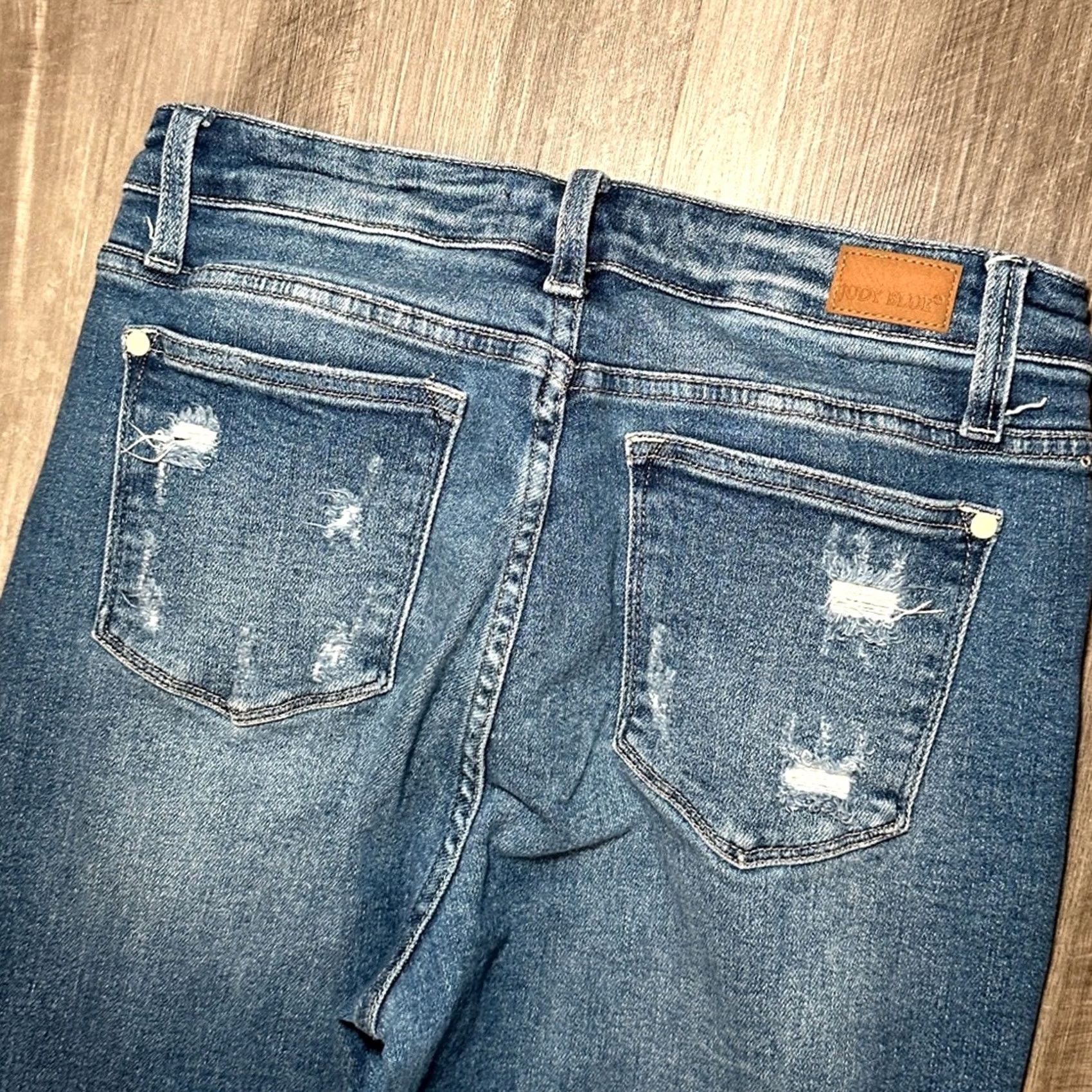 Rainbow Judy Blue Rainbow Embroidered Straight Leg Jeans - Women 29 Regular Blue Distressed 9/29 Size 29" - 4 Thumbnail
