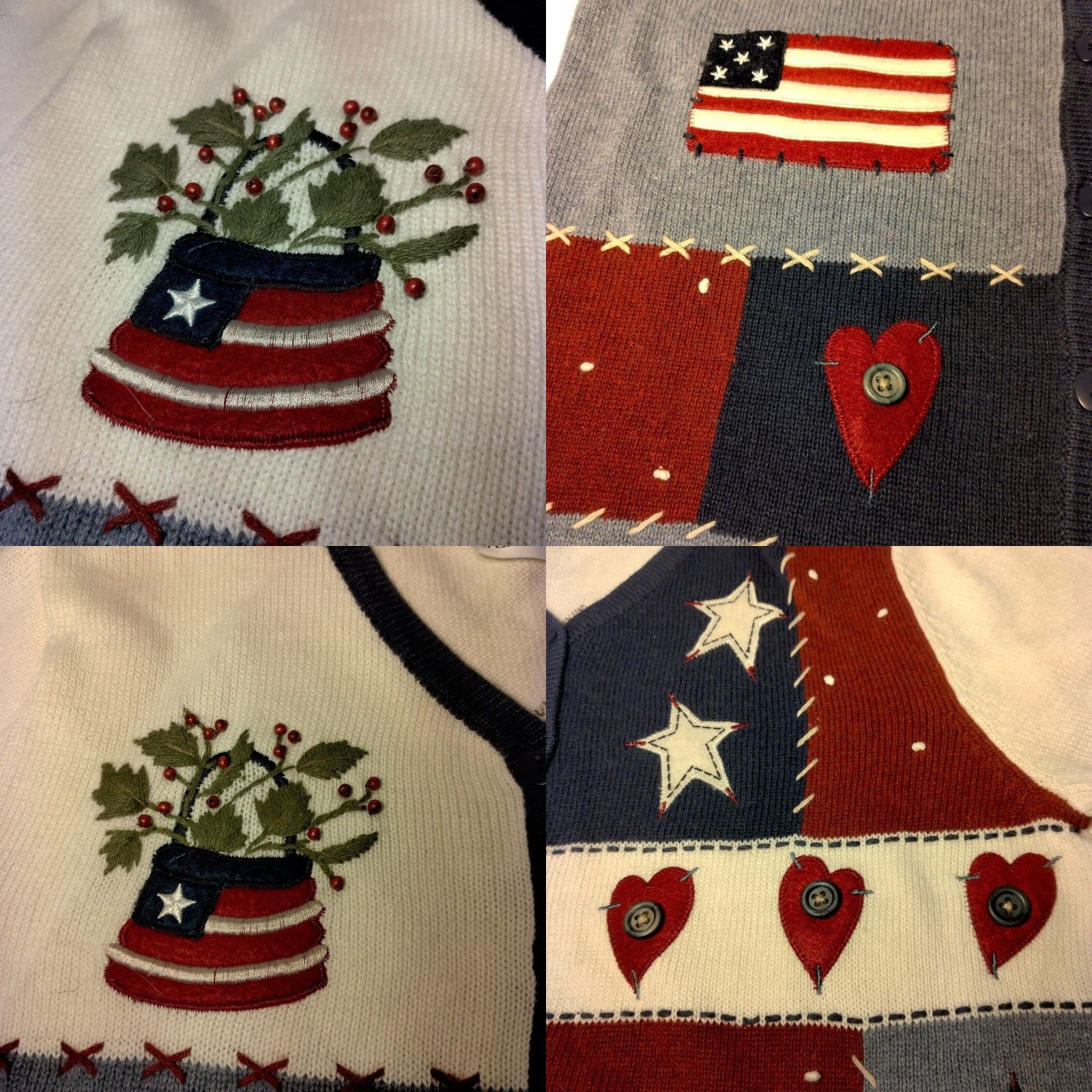 Croft & Barrow Croft & Barrow Women Cardigan USA Flag Patriotic Short Sleeve V-Neck Sweater Multicolor Patchwork Embroidered Heart Buttons Size S / US 4 / IT 40 - 9 Thumbnail