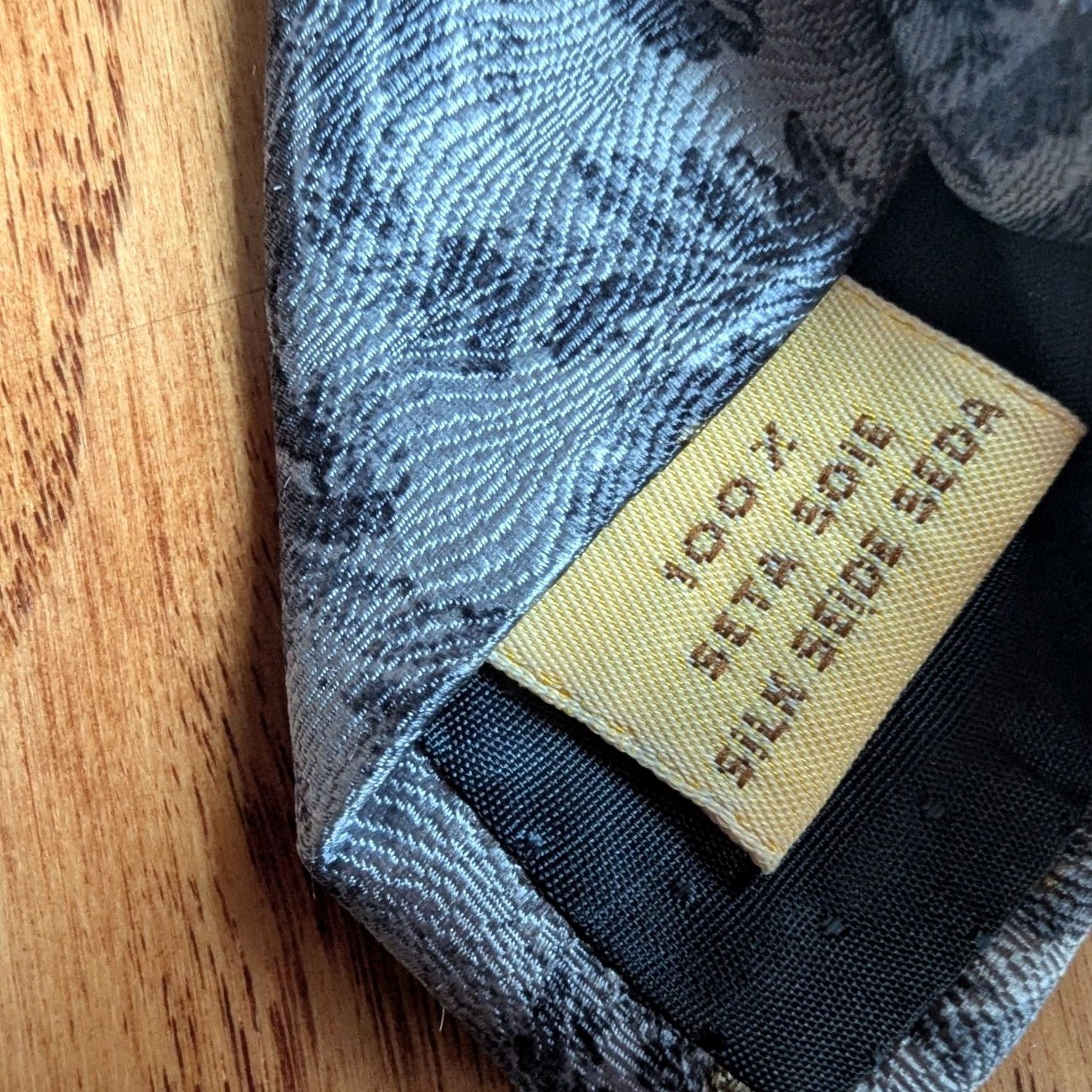 Vintage VILLA BOLGHERI Silk Tie Blue Gold Leaf Botanical Pattern Necktie Made in Italy Size ONE SIZE - 5 Thumbnail