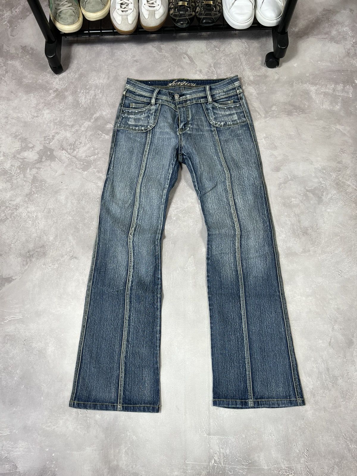 Japanese Brand Rheistones Flared IfSixWasNine Style Fade Distressed Pants Size 36" / US 14 / IT 50 - 4 Thumbnail