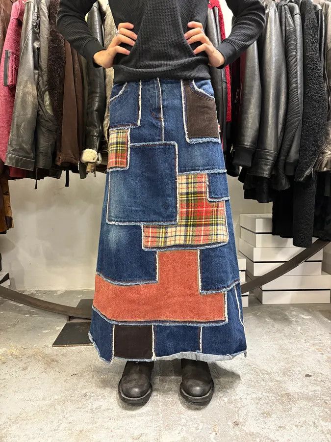Jean Paul Gaultier × Vintage 2000s Jean Paul Gaultier Patchwork Long Denim Skirt Size 28" / US 6 / IT 42 - 2 Thumbnail