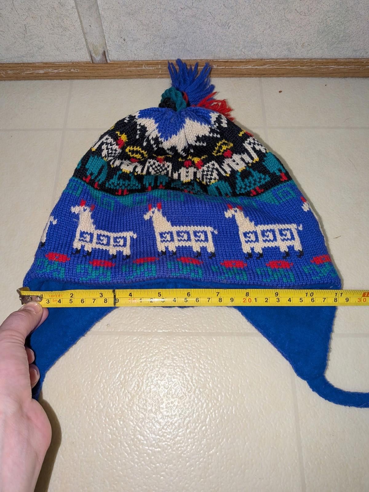 Designer VTG Blue Llama Poppy Gall Turtle Fur Knit Chullo Beanie Hat Size ONE SIZE - 9 Thumbnail