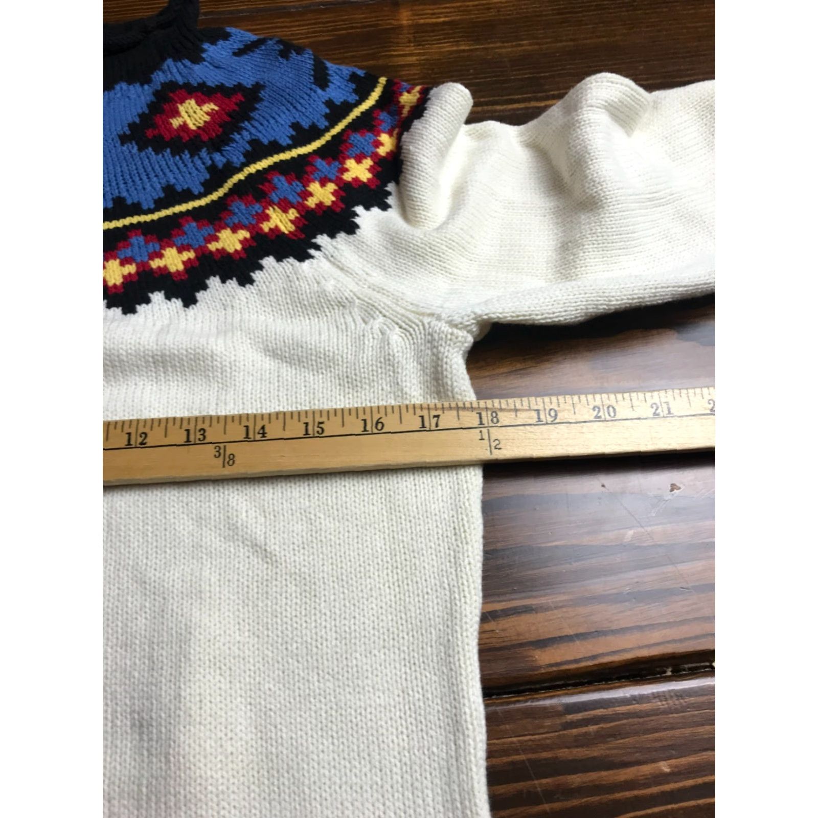 Chaps Chaps Sweater Women's Size Medium Cream Blue Aztec Pullover Size M / US 6-8 / IT 42-44 - 4 Thumbnail