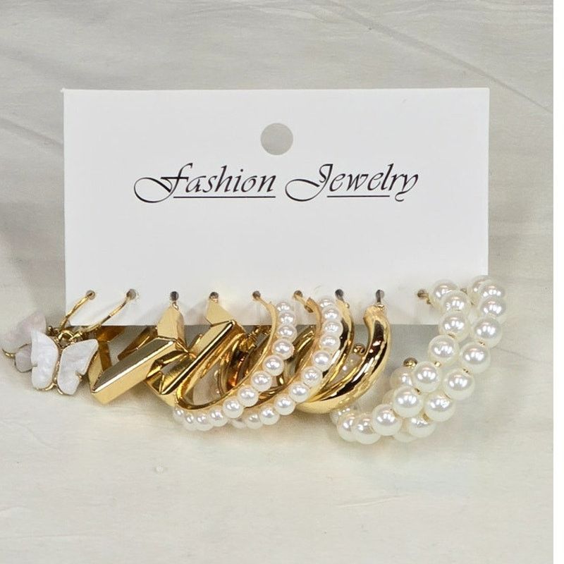 Other Gold & Pearl Hoop Earring Set (5 Pairs) Size ONE SIZE - 3 Thumbnail