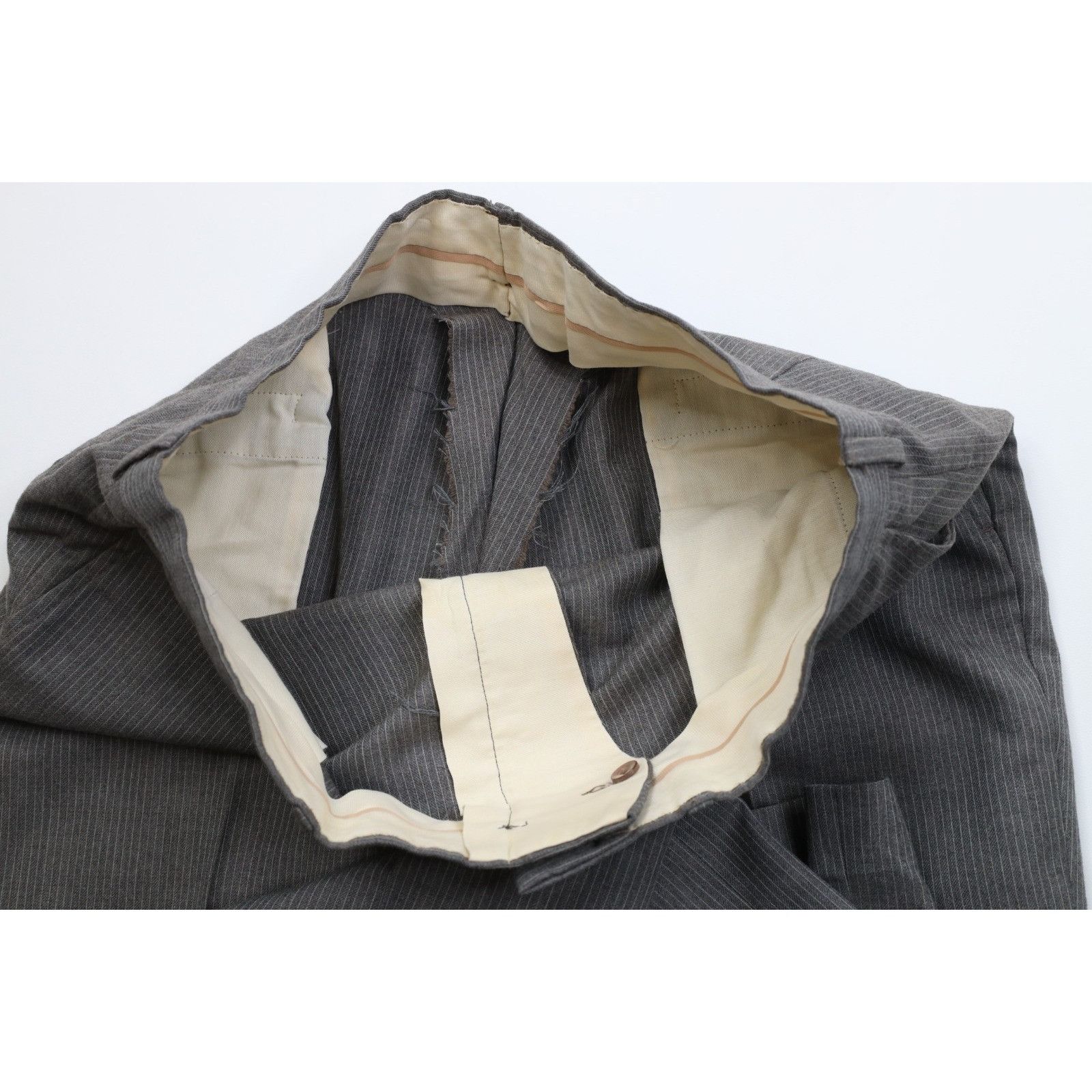 Vintage Vintage 70s Wool Pinstriped 2 Piece Suit Wedding Gray Size 44L - 16 Thumbnail