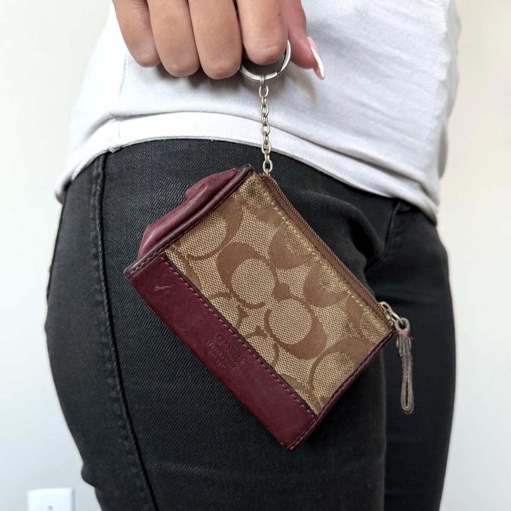 Coach Coach Vintage Signature Canvas Burgundy Leather Coin Purse Wallet Bag Size ONE SIZE - 2 Thumbnail