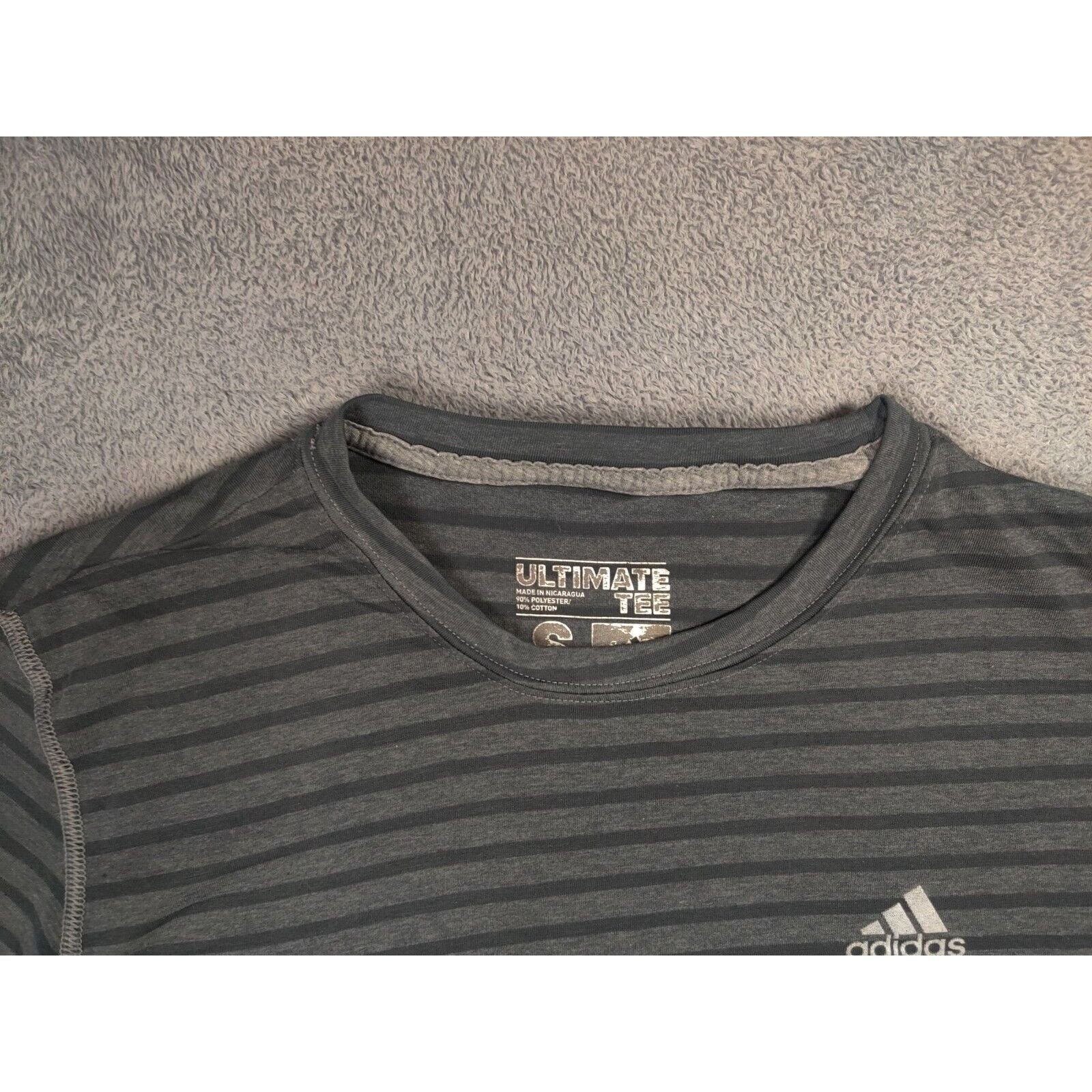 Adidas Adidas Shirt Adult Mens Small Gray Striped Spell Out Logo Size US S / EU 44-46 / 1 - 4 Thumbnail