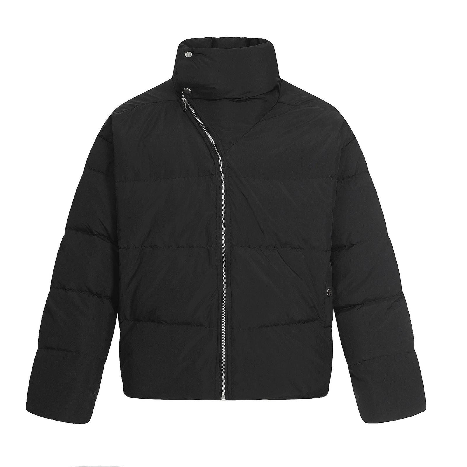 Japanese Brand Black Asymmetric Zip Puffer Jacket, Men's Winter Outerwear Size US M / EU 48-50 / 2 - 1 Thumbnail