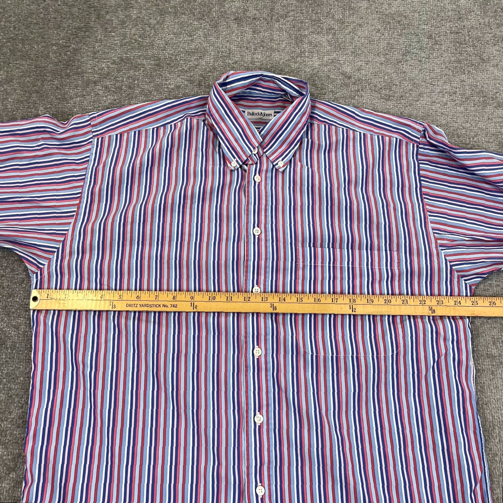 Vintage Bullock & Jones Shirt Mens Large Red White Blue Striped Button Up Down Dress L/S Size 42R - 7 Thumbnail
